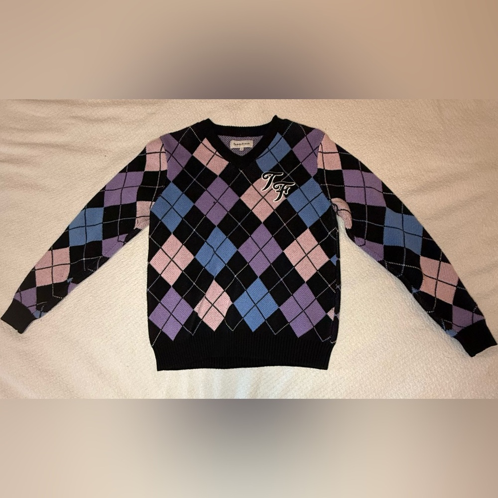 Teddy Fresh Black and Multicolor Sweater Argyle Design